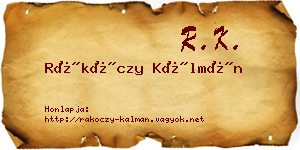Rákóczy Kálmán névjegykártya